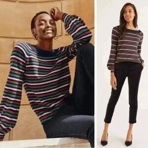 Boden Mabel Sweater Bishop Sleeves Metallic Sparkle Stripe‎ Wool Blend Preppy 12